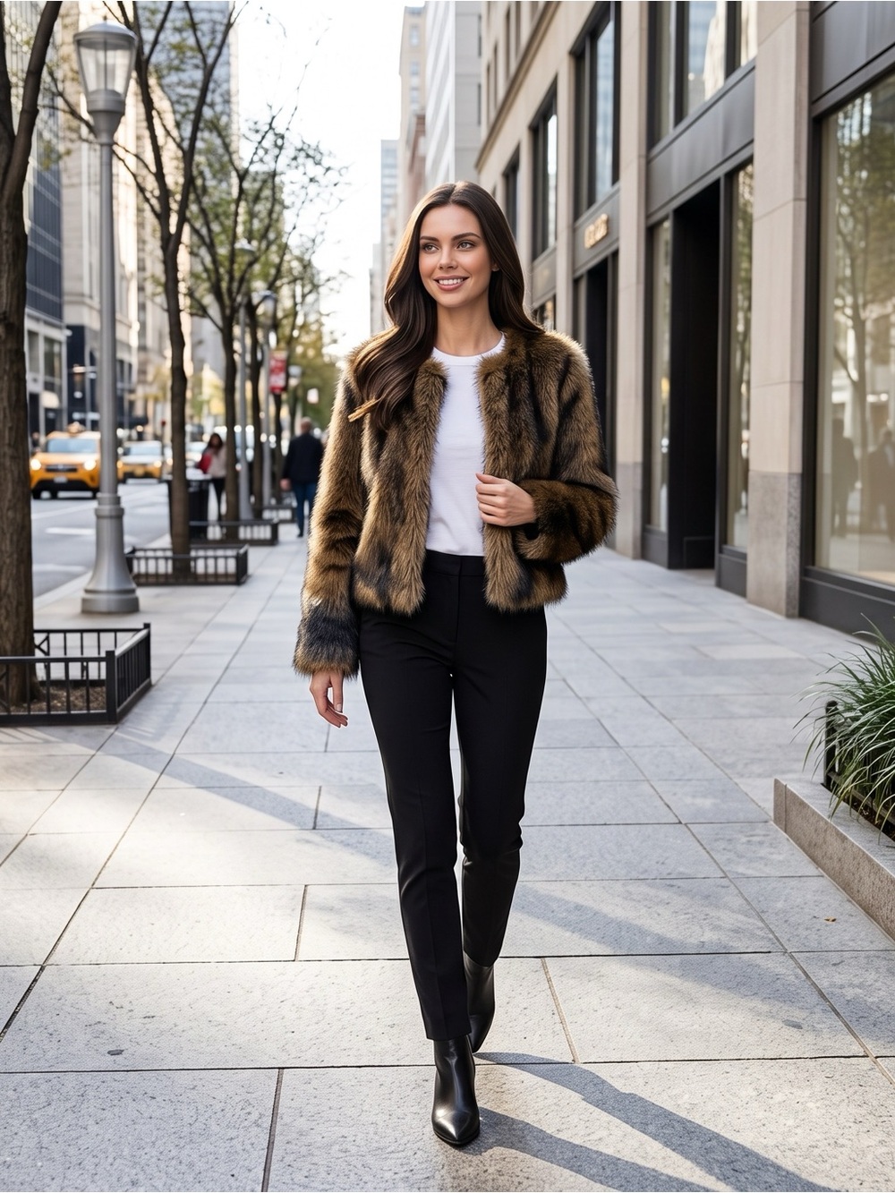 Faux Fur Jacket in Brown - Women's Short Coat